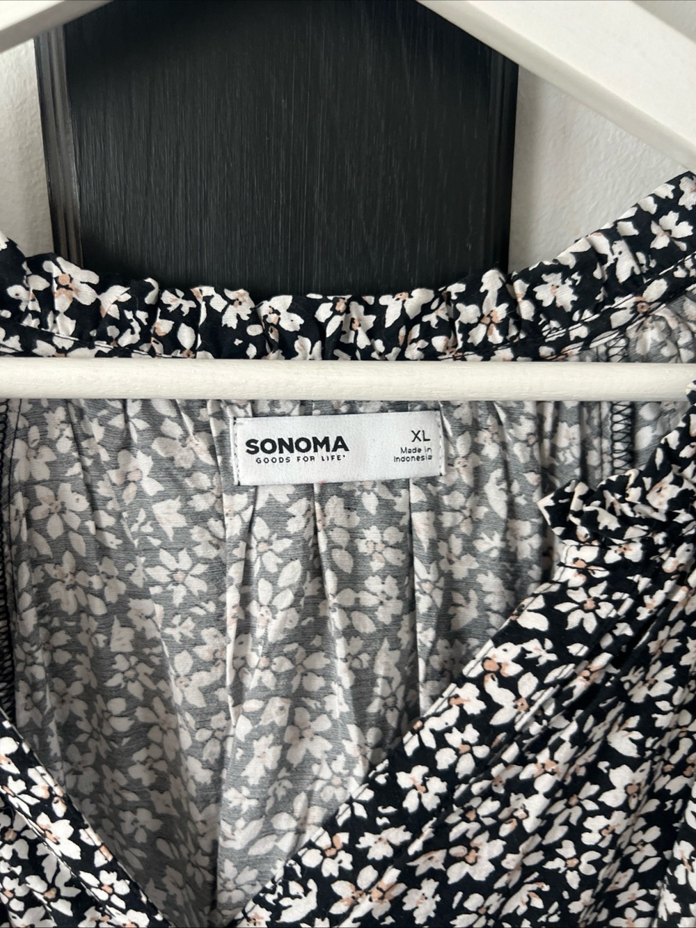 Sonoma Black & White Floral Tie-Waist Long Sleeve Dress - Picture 3 of 3
